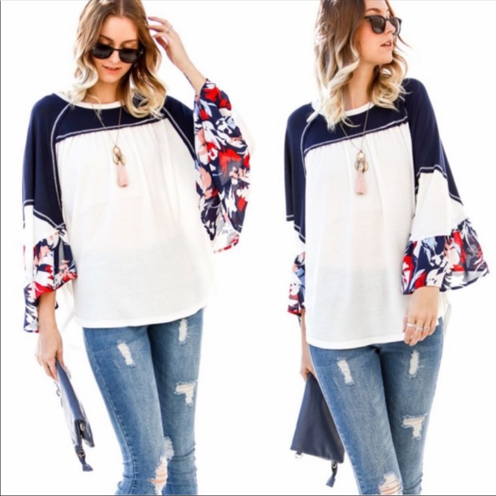 🆕❗️LAST ONE❗️OCTOBER LOVE BLUE AND WHITE TOP - Picture 2 of 3